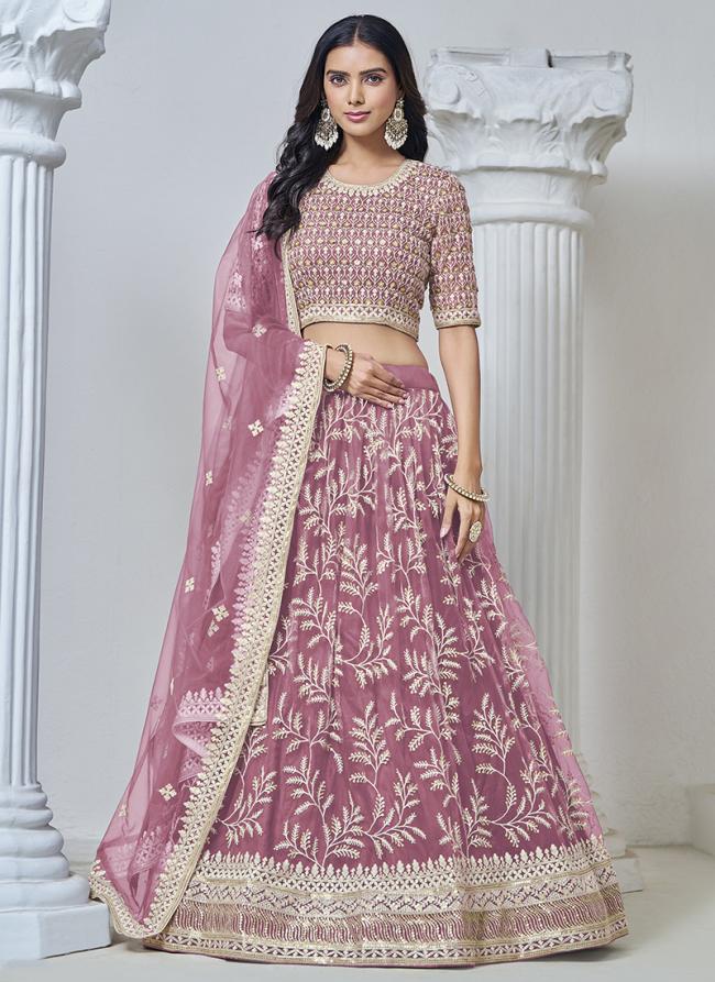 Net Pink Wedding Wear Embroidery Work Lehenga Choli